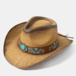 BROWN COWBOY STYLE HAT BLUE DETAILS