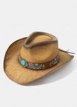 BROWN COWBOY STYLE HAT BLUE DETAILS