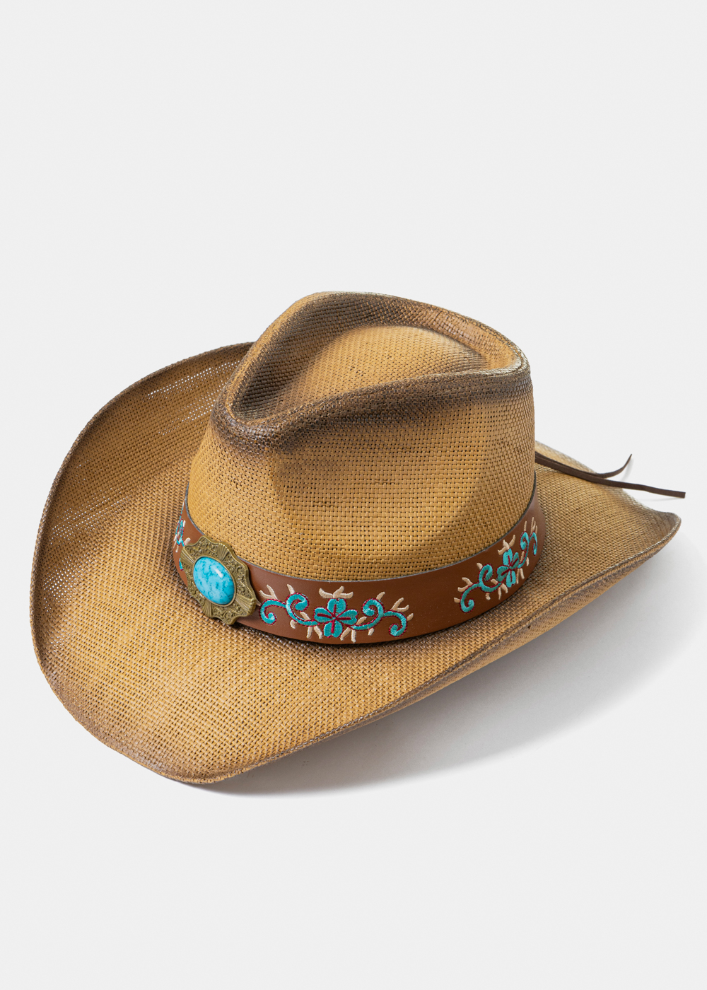 _28A2938 copy-1000x1400 BROWN COWBOY STYLE HAT BLUE DETAILS - Image 1