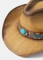 BROWN COWBOY STYLE HAT BLUE DETAILS - Image 3