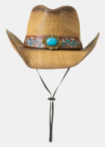 BROWN COWBOY STYLE HAT BLUE DETAILS - Image 2