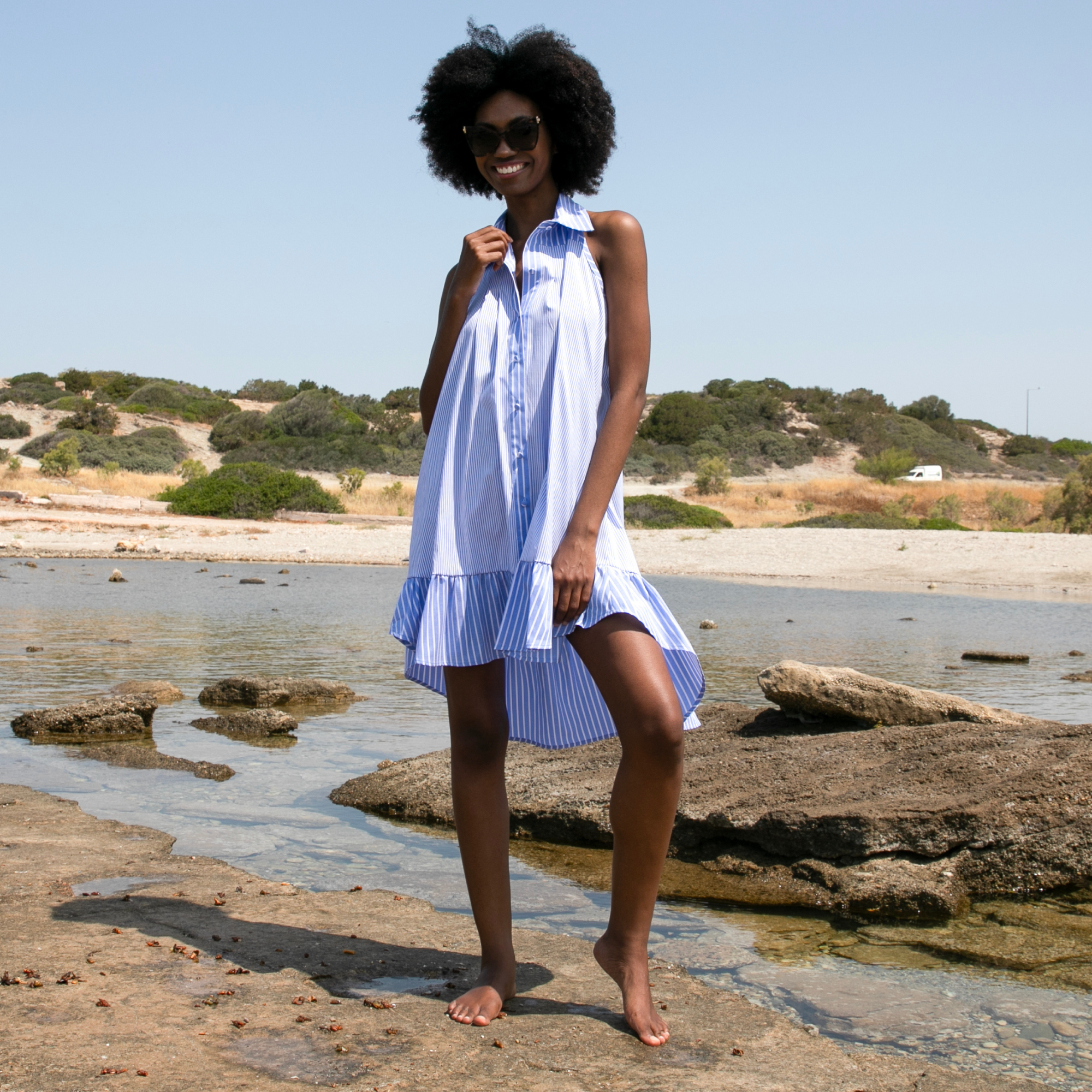 3 STRIPED HALTER MINI DRESS - Image 1