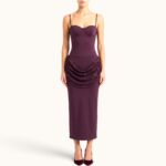 BURGUNDY MIDI DRESS WITH DRAPED LACE