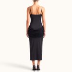 BLACK MIDI DRESS WITH DRAPED LACE - Image 2