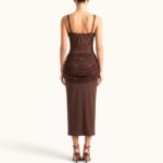 BROWN MIDI DRESS WITH DRAPED LACE - Image 2