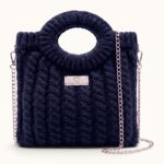 NAVY BRAIDED HANDLE BAG