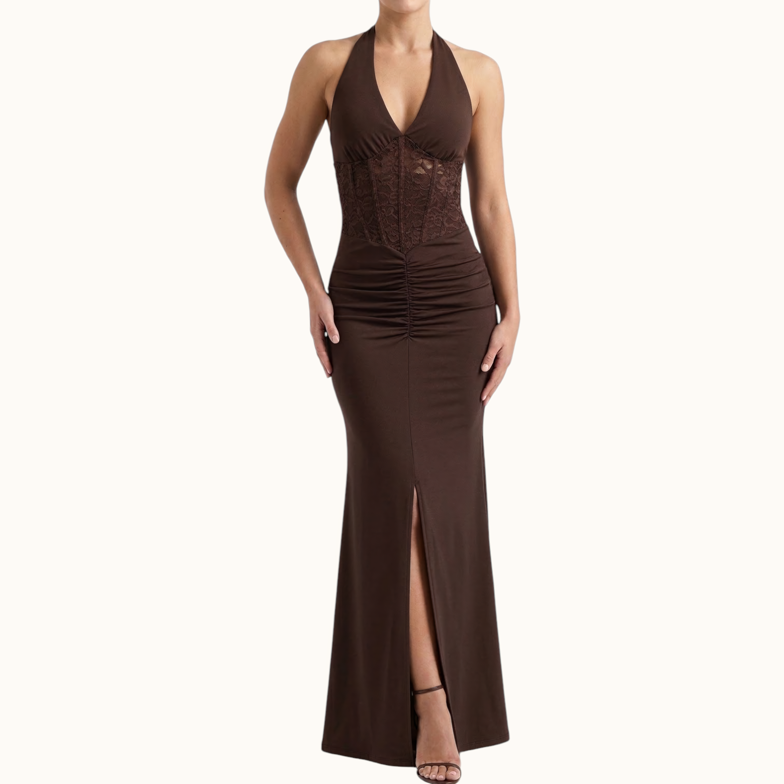IMG_2107 BROWN LACE MAXI DRESS - Image 1