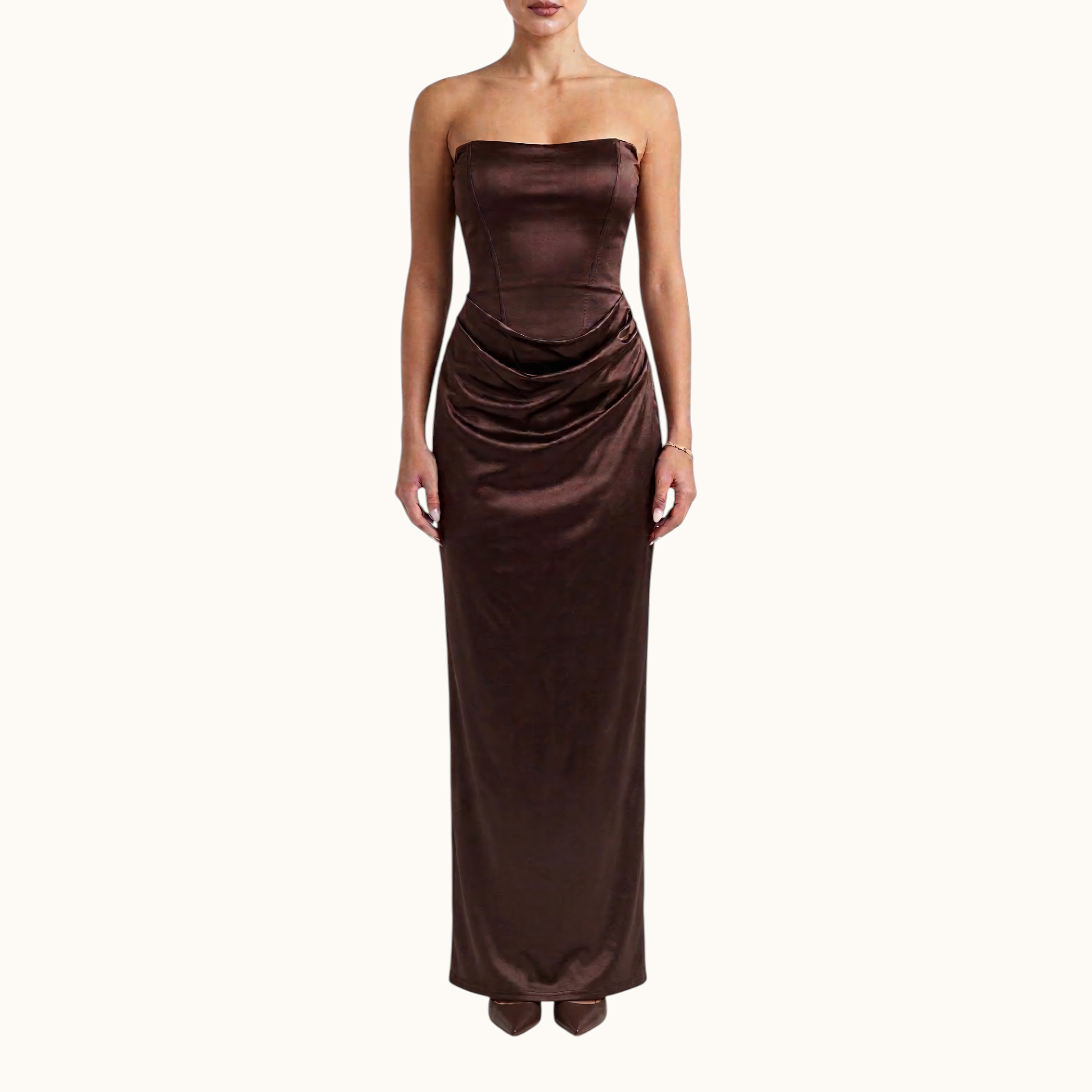 IMG_2115 BROWN STRAPLESS MAXI DRESS - Image 1